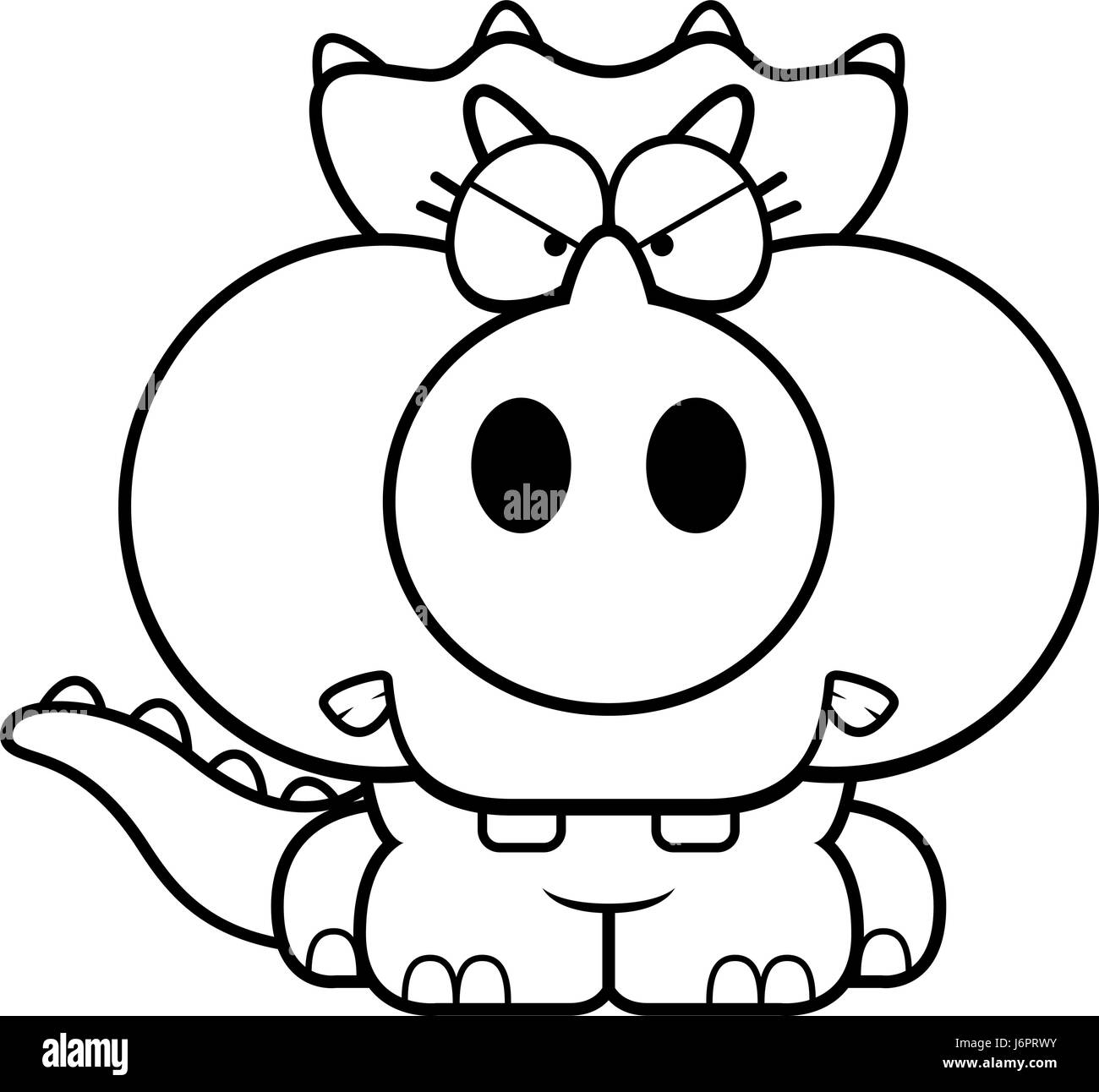 A cartoon illustration of a little Triceratops dinosaur with an angry expression. Stock Vector