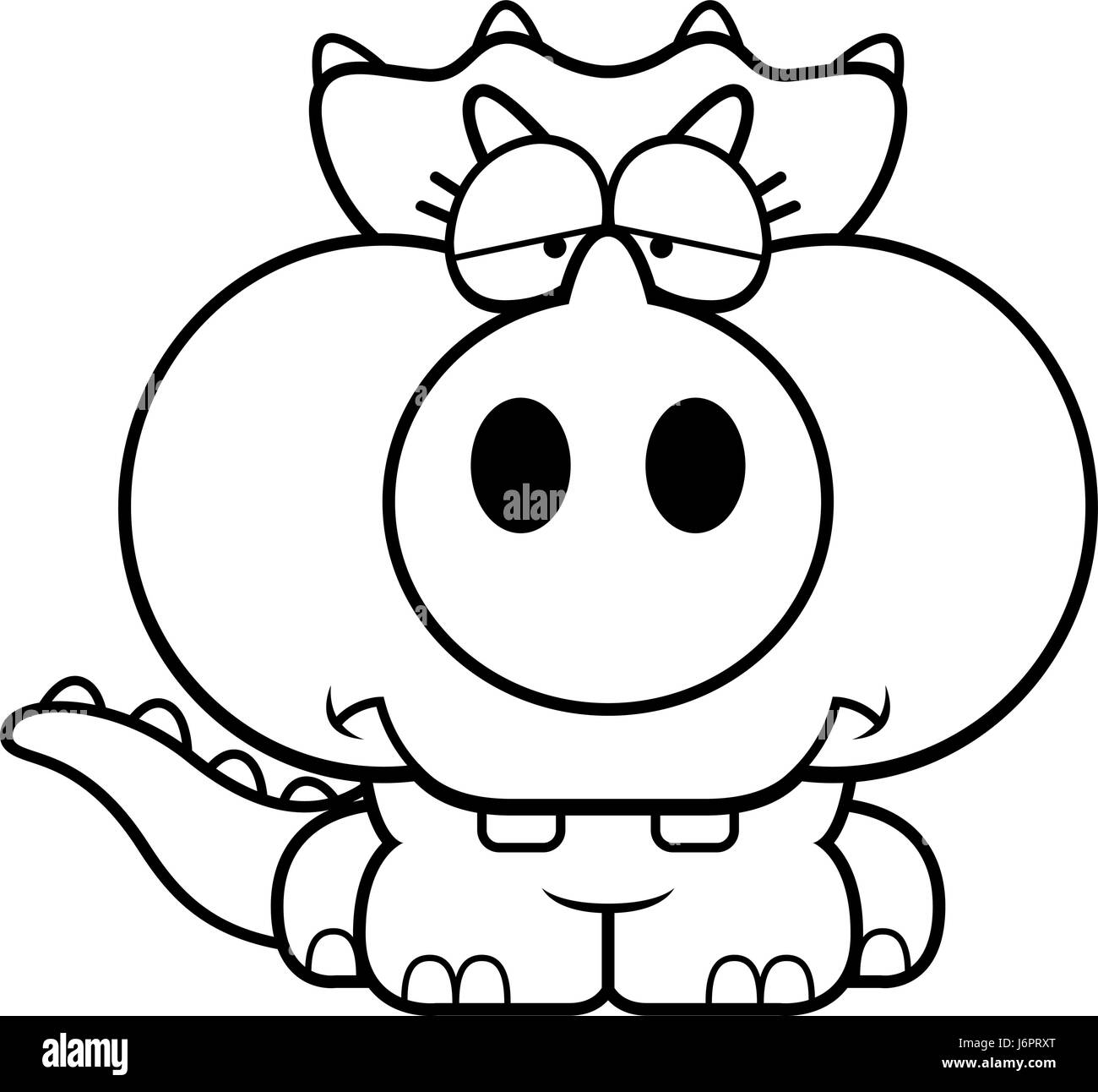 A cartoon illustration of a little Triceratops dinosaur with a sad expression. Stock Vector