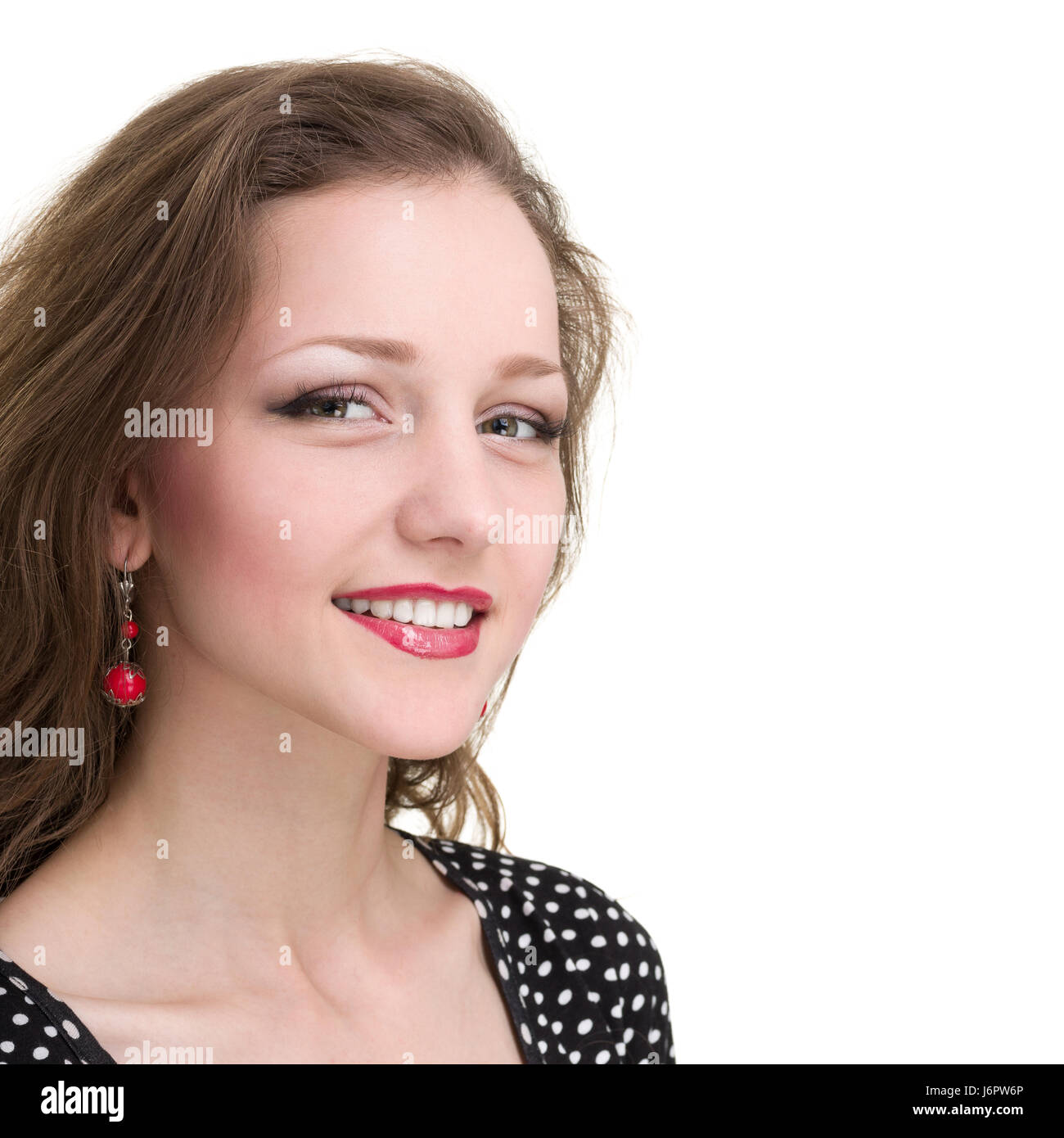happy woman smiling portrait isolated over a white Stock Photo - Alamy