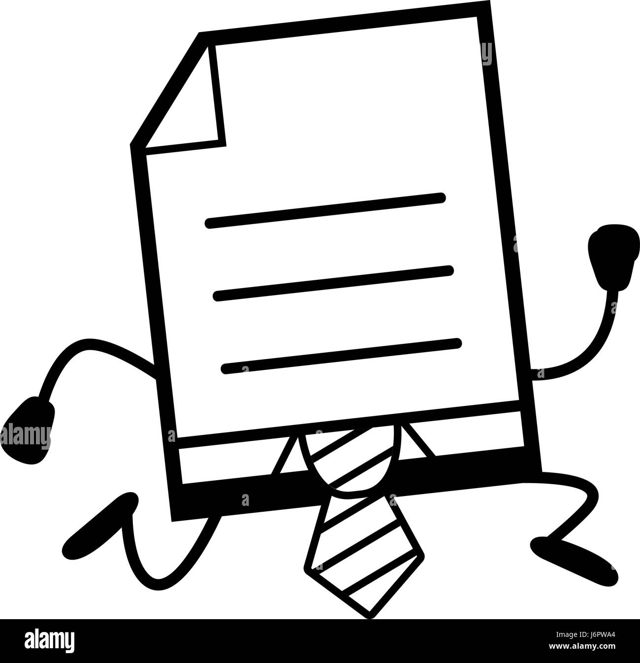 A cartoon illustration of a business document running. Stock Vector