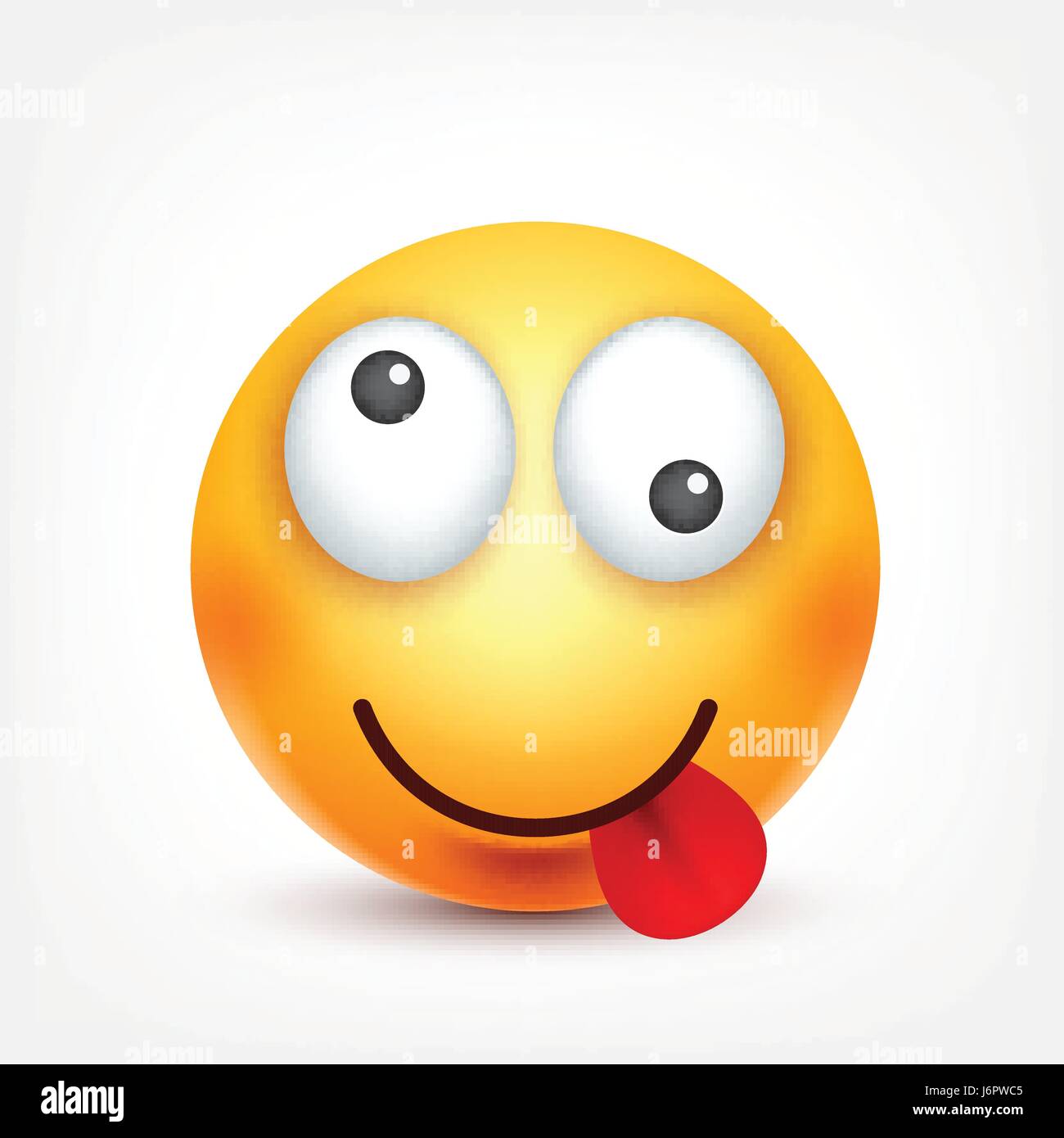 Smiley with tongue,smiling emoticon. Yellow face with emotions. Facial expression. 3d realistic emoji. Funny cartoon character.Mood. Web icon. Vector illustration. Stock Vector