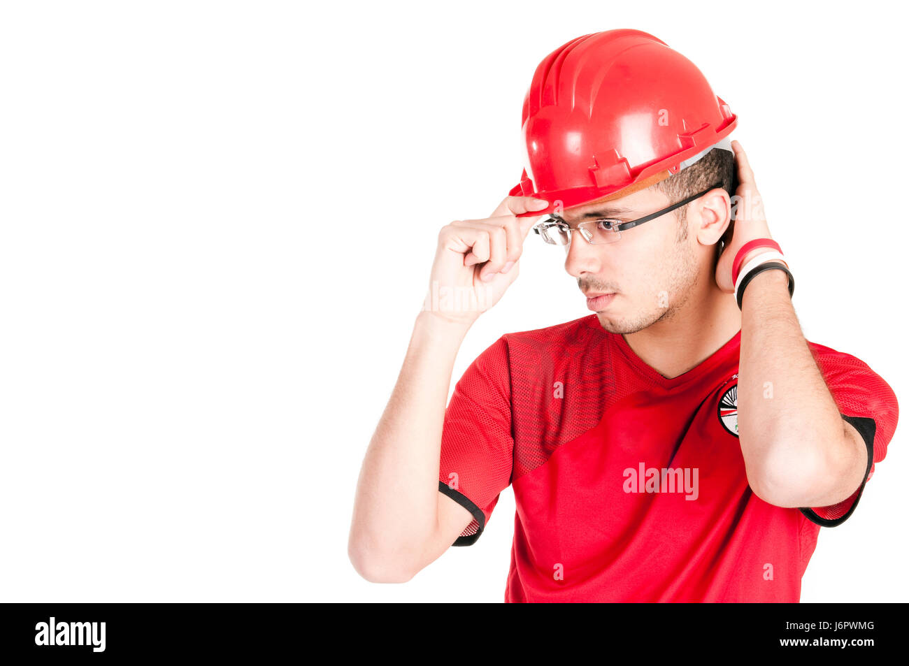 helmet engineer construction engineer man isolated industry portrait blank Stock Photo