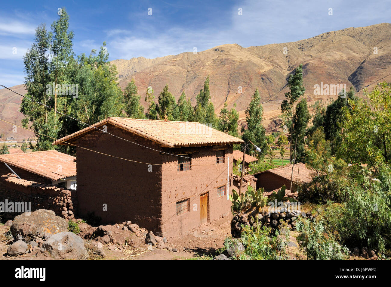 house building agriculture farming highland brick south america peru ...