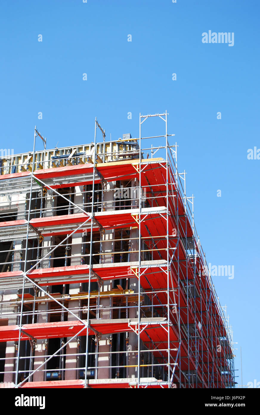 house building workplace scaffold scaffolding redevelopment operational safety Stock Photo
