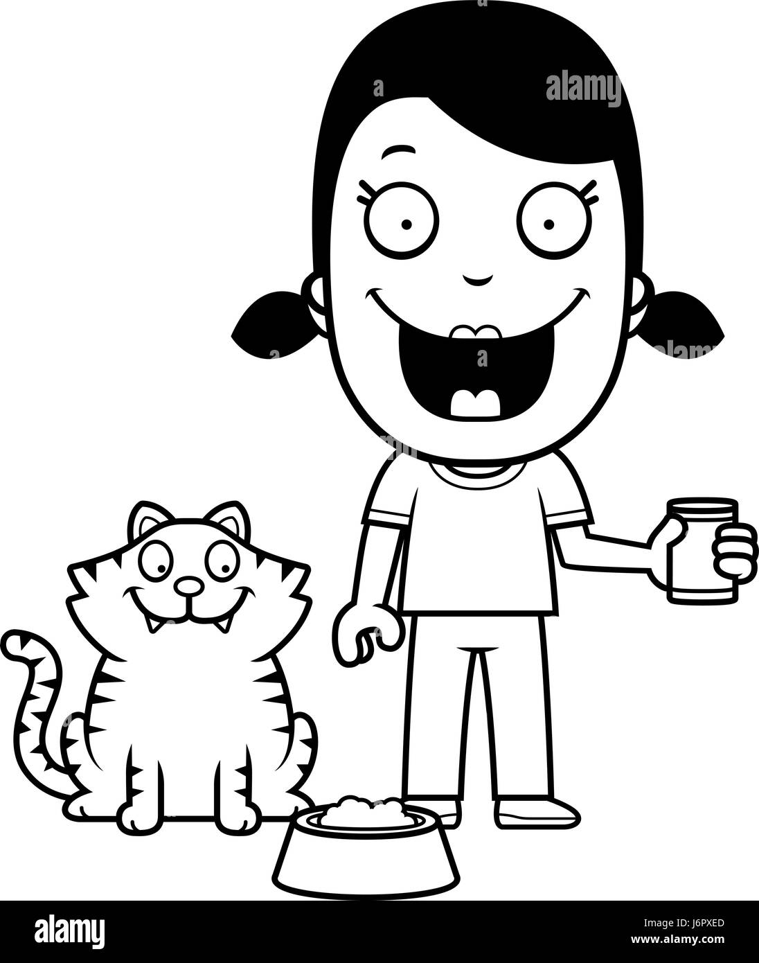 A happy cartoon girl feeding the cat Stock Vector Image & Art - Alamy