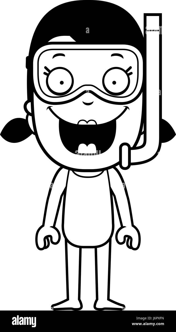 A cartoon illustration of a girl with a snorkeling mask on Stock Vector