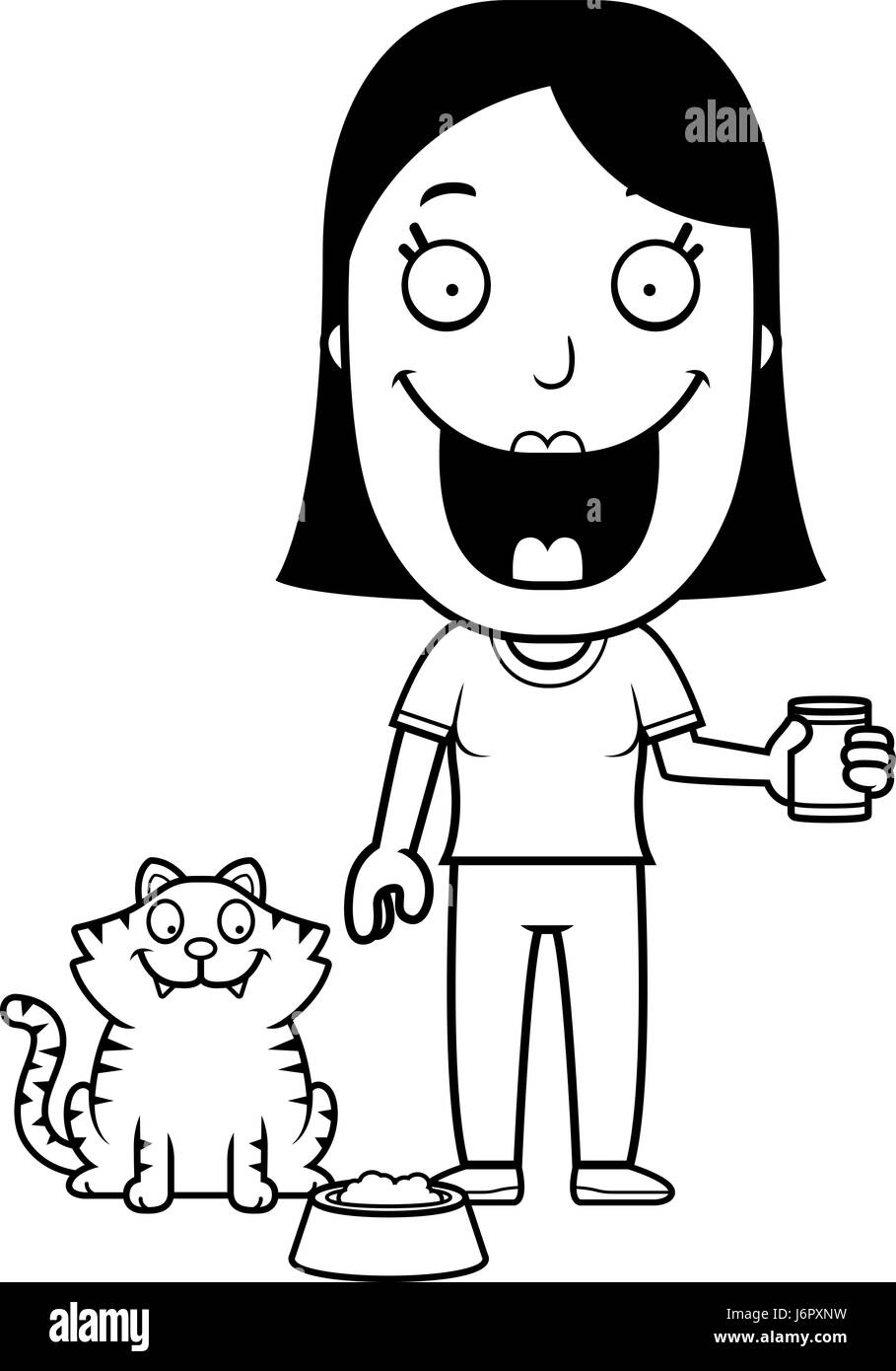 A happy cartoon woman feeding the cat Stock Vector Image & Art - Alamy