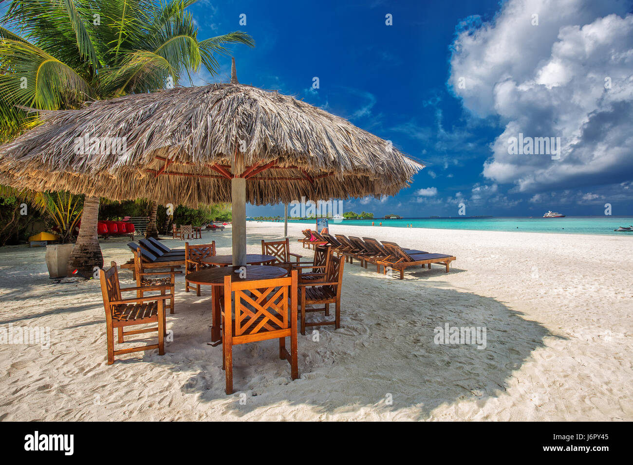Tropical island with palm trees hi-res stock photography and images - Alamy