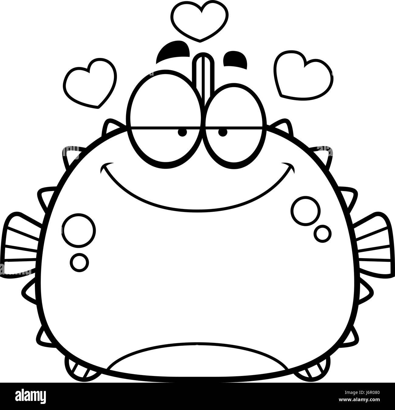 A cartoon illustration of a blowfish in love. Stock Vector