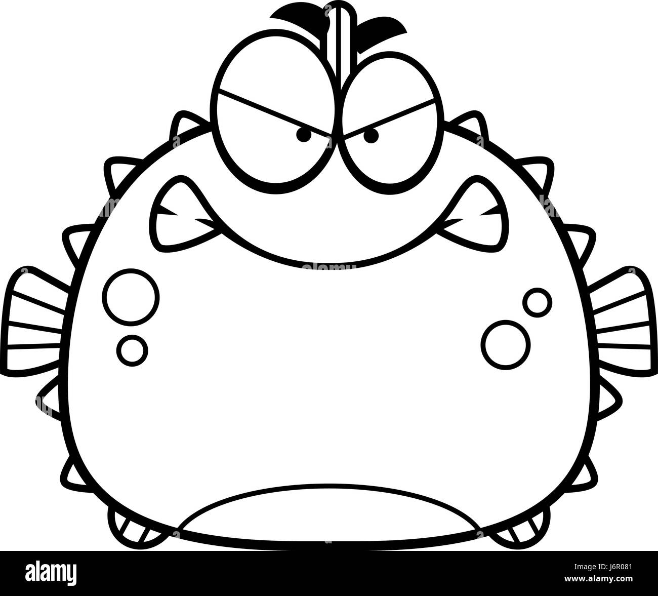 A cartoon illustration of a blowfish looking angry. Stock Vector