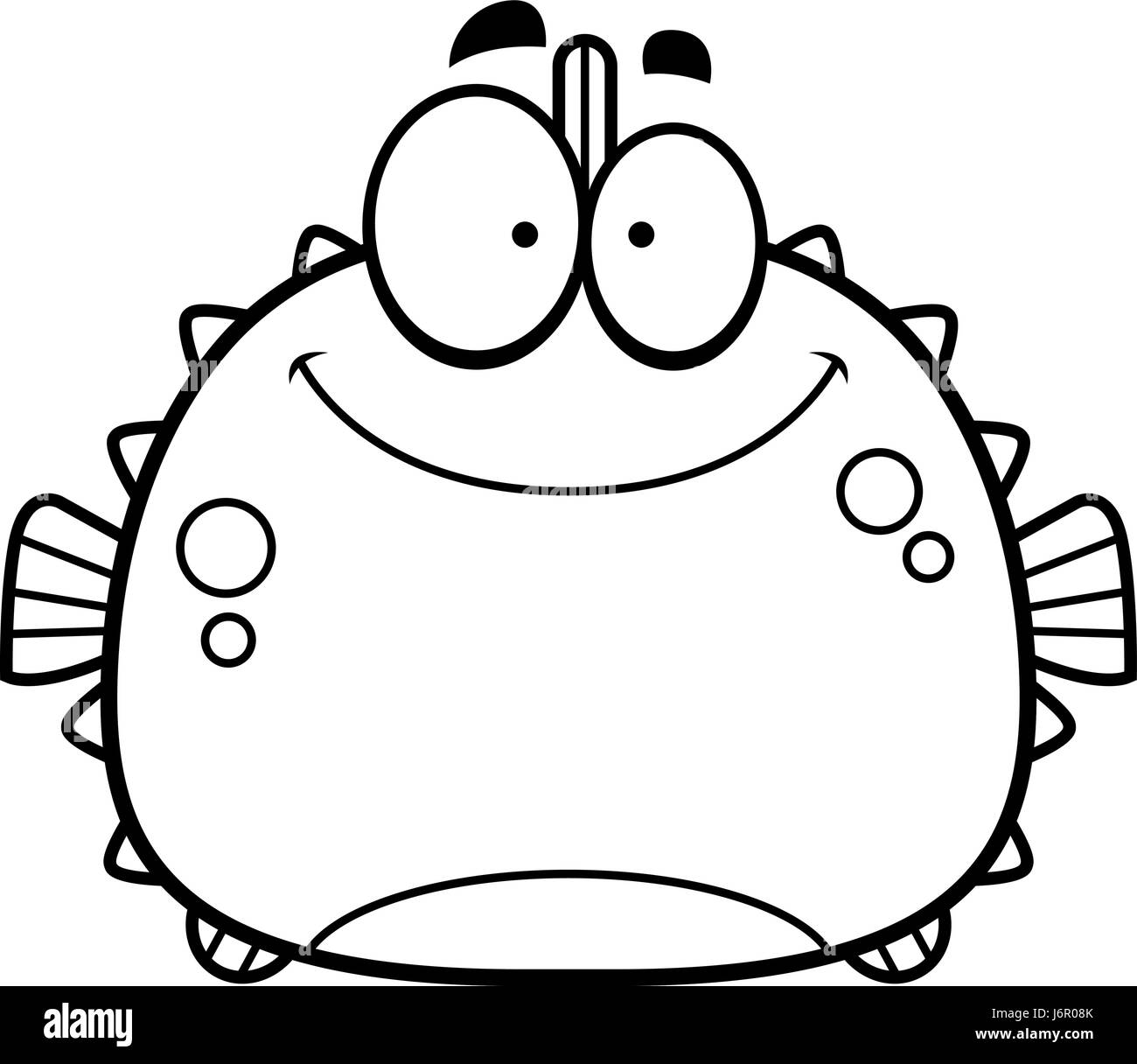 A cartoon illustration of a blowfish smiling. Stock Vector