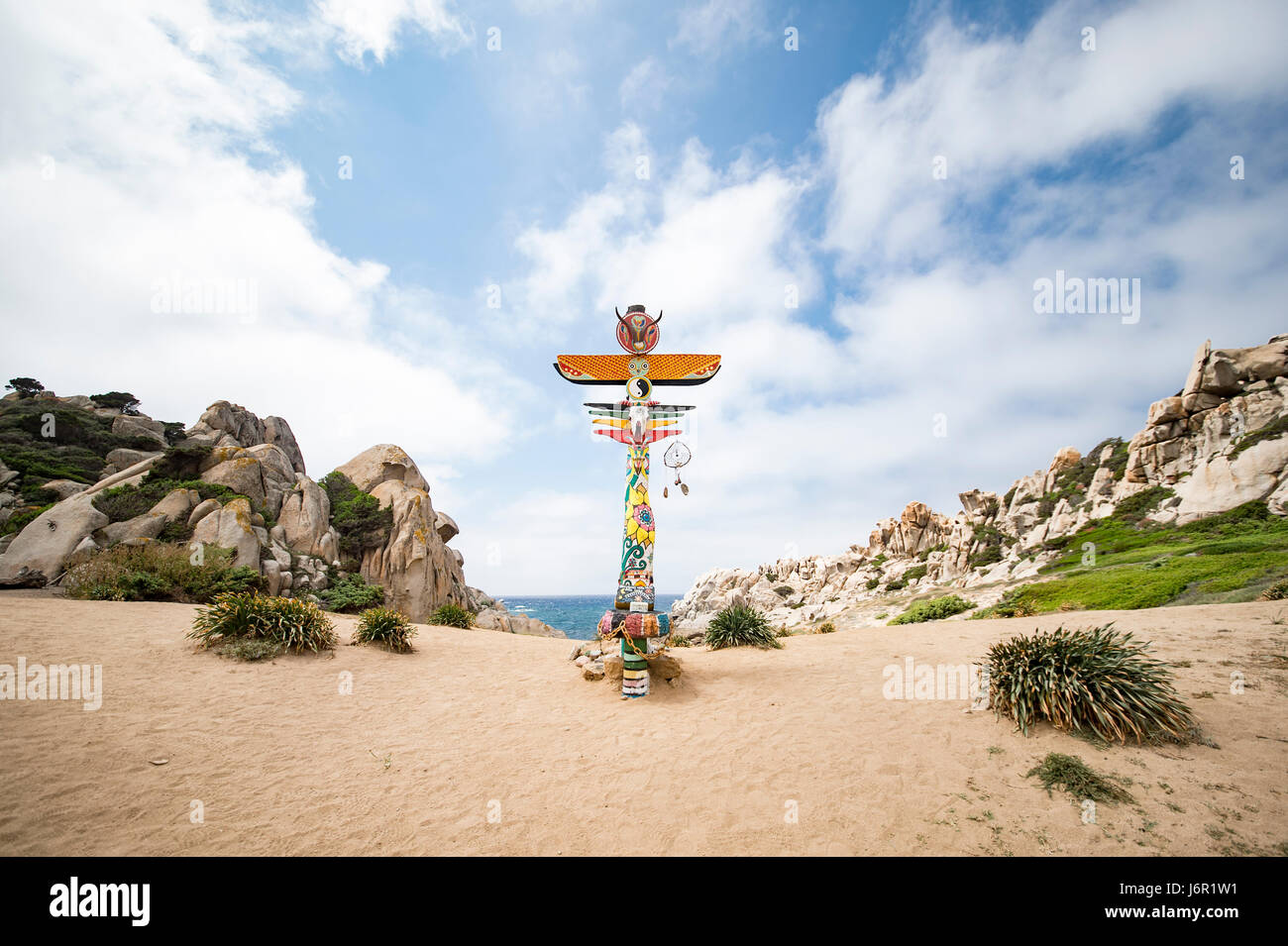 A hand-made totem on the wild beach of (Valle della Luna) in Sardinia, Italy. Stock Photo