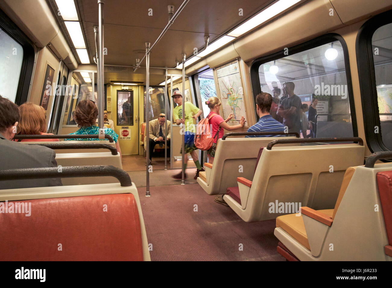 inside old 4000 series breda car metro underground train system Stock