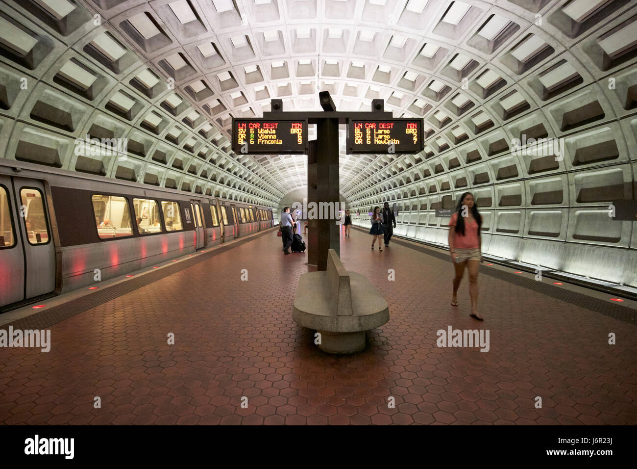 foggy bottom gwu station on the metro underground train system with original brutalist vaulted ceiling Washington DC USA Stock Photo