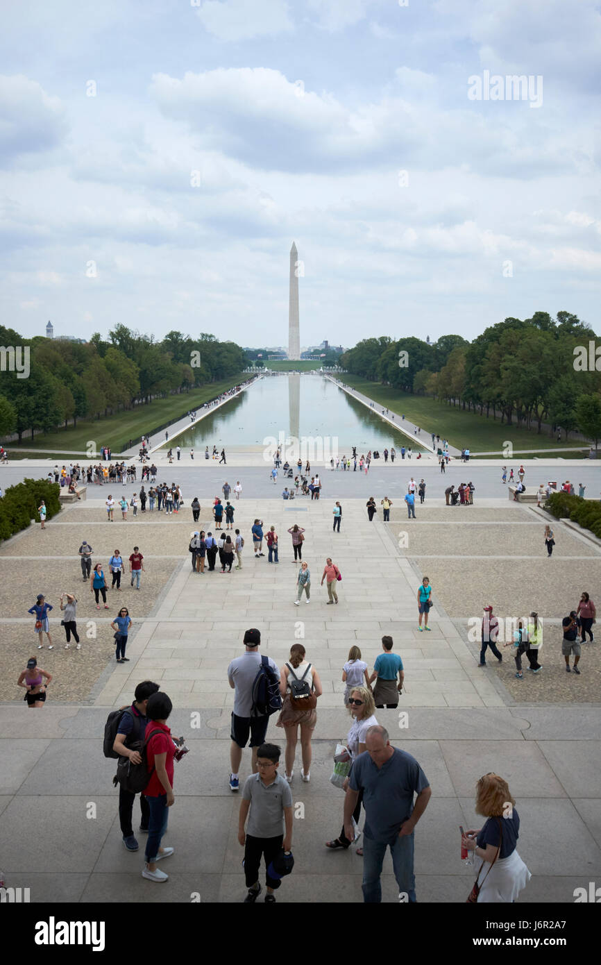 looking out of the lincoln memorial along the national mall and reflecting pool Washington DC USA Stock Photo