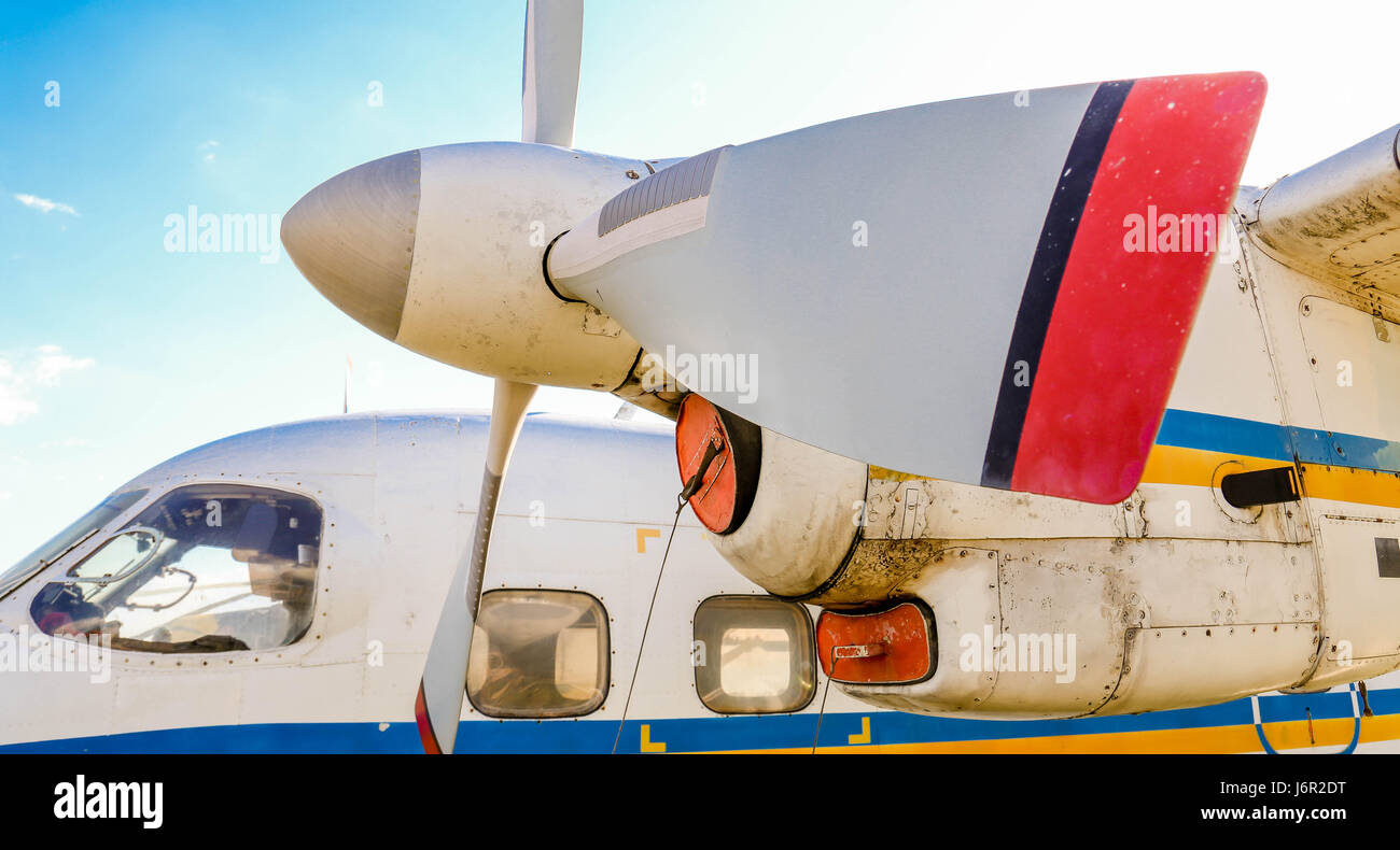 A view of an old turboproppowered aircraft propeller and engine Stock Photo Alamy