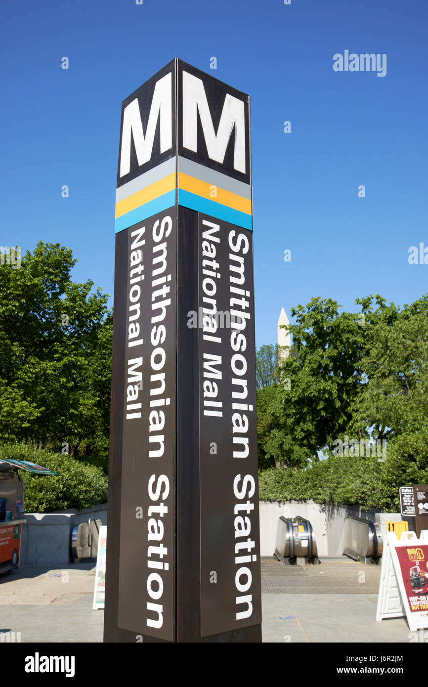 sign for smithsonian metro underground train system national mall Washington DC USA Stock Photo