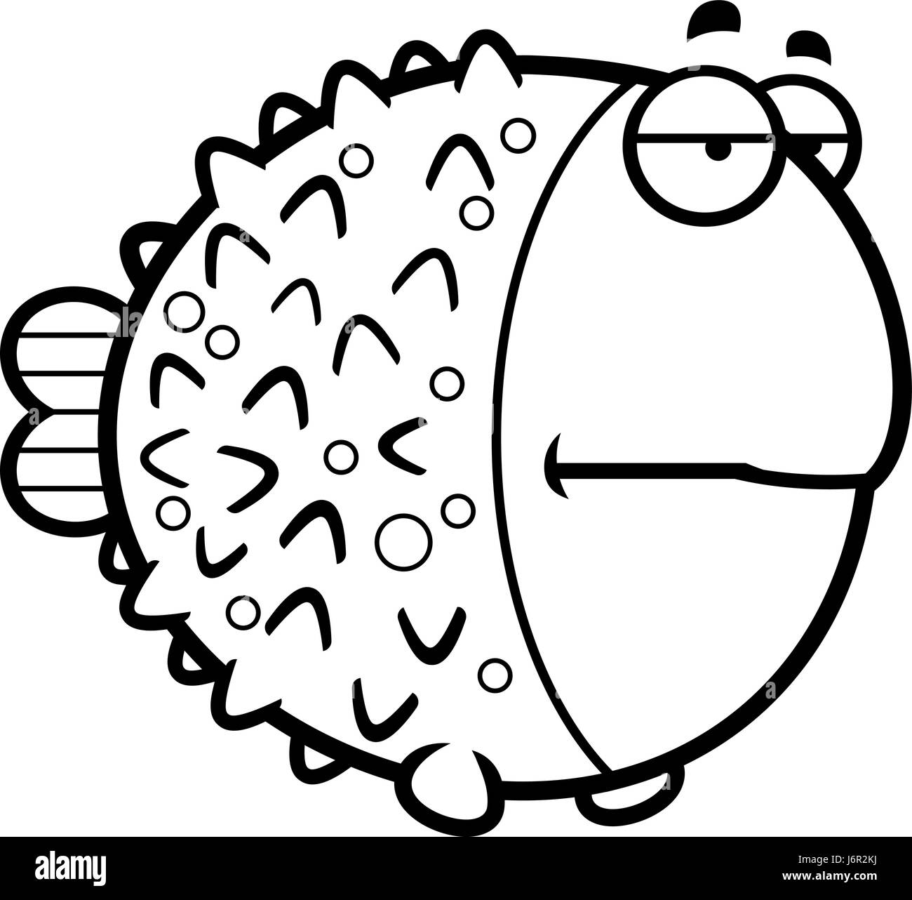 A cartoon illustration of a pufferfish looking bored. Stock Vector