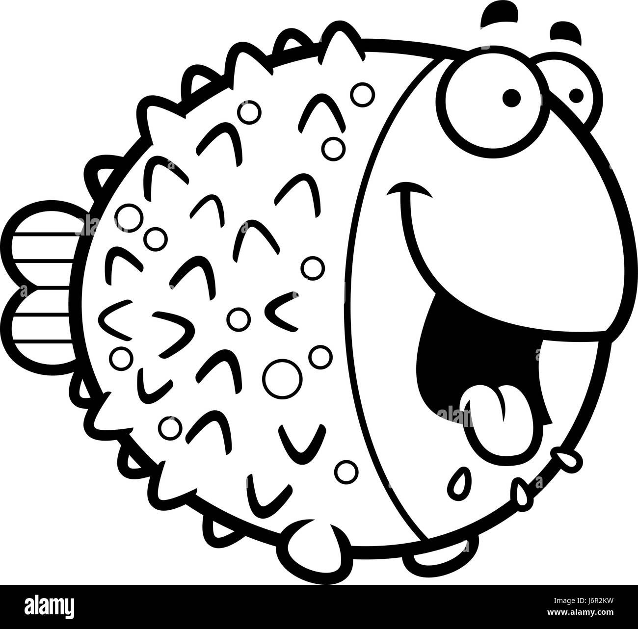 A cartoon illustration of a pufferfish looking hungry. Stock Vector