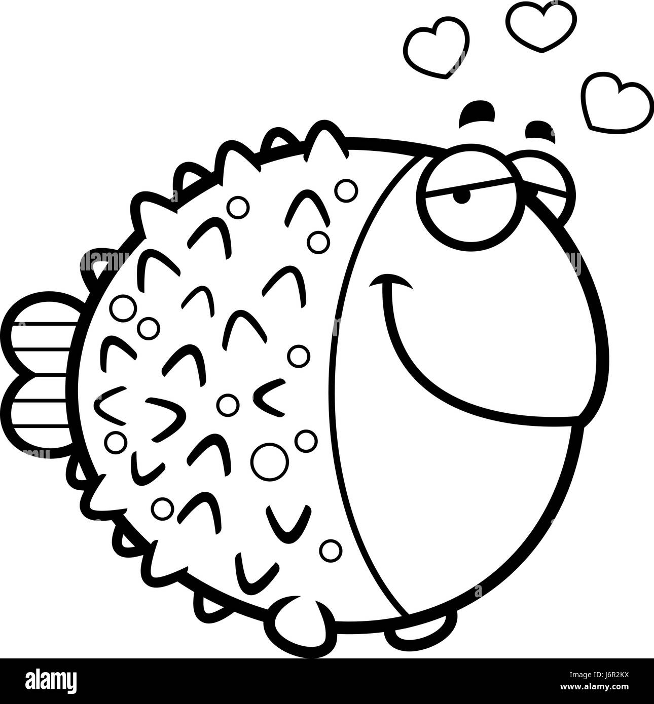 A cartoon illustration of a pufferfish with an in love expression. Stock Vector