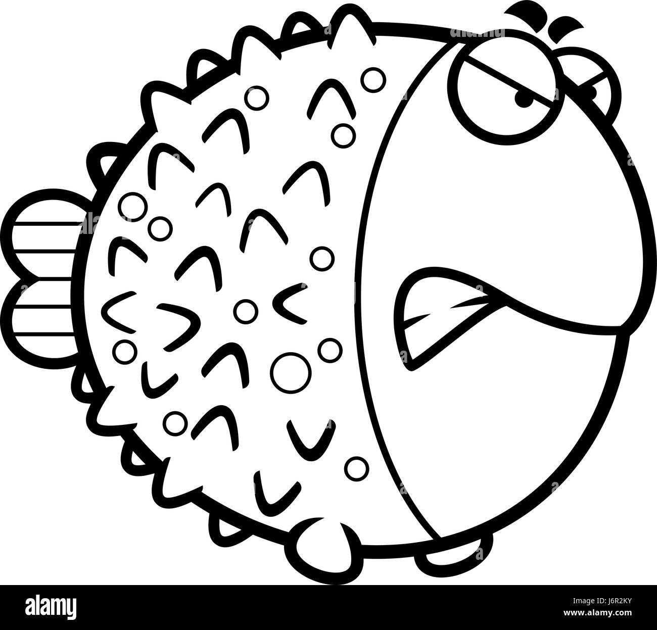 A cartoon illustration of a pufferfish with an angry expression. Stock Vector