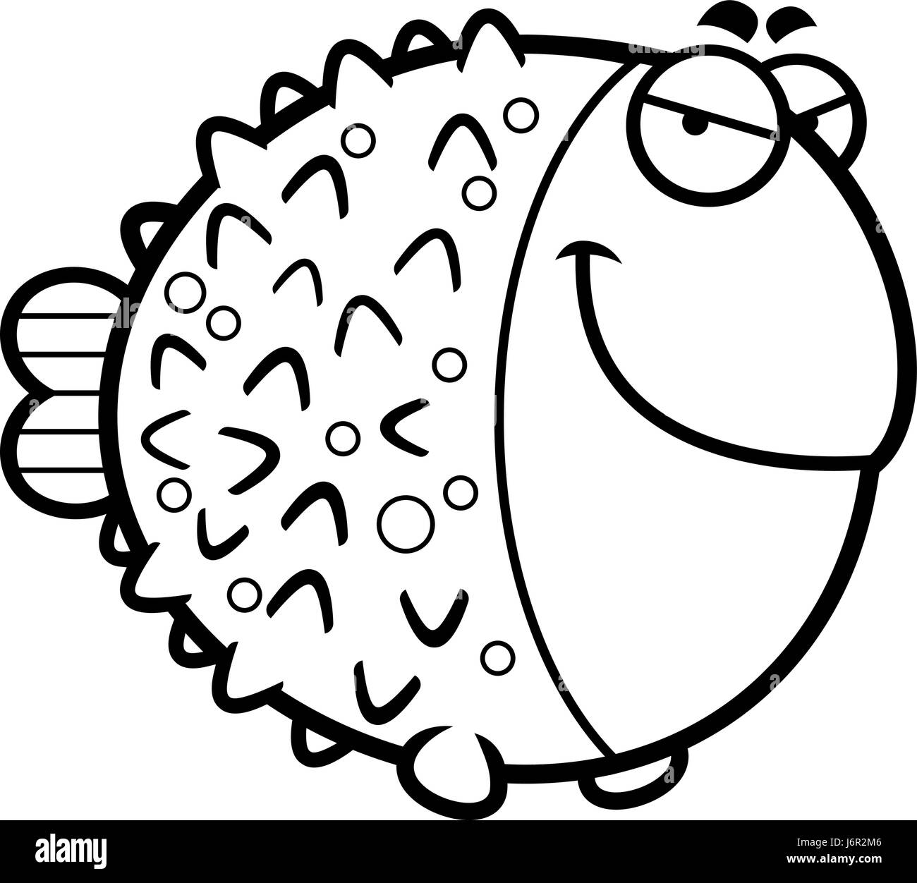 A cartoon illustration of a pufferfish with a sly expression. Stock Vector