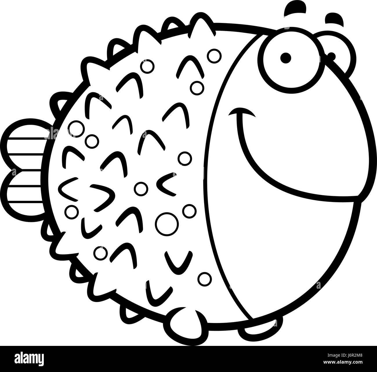 A cartoon illustration of a pufferfish happy and smiling. Stock Vector