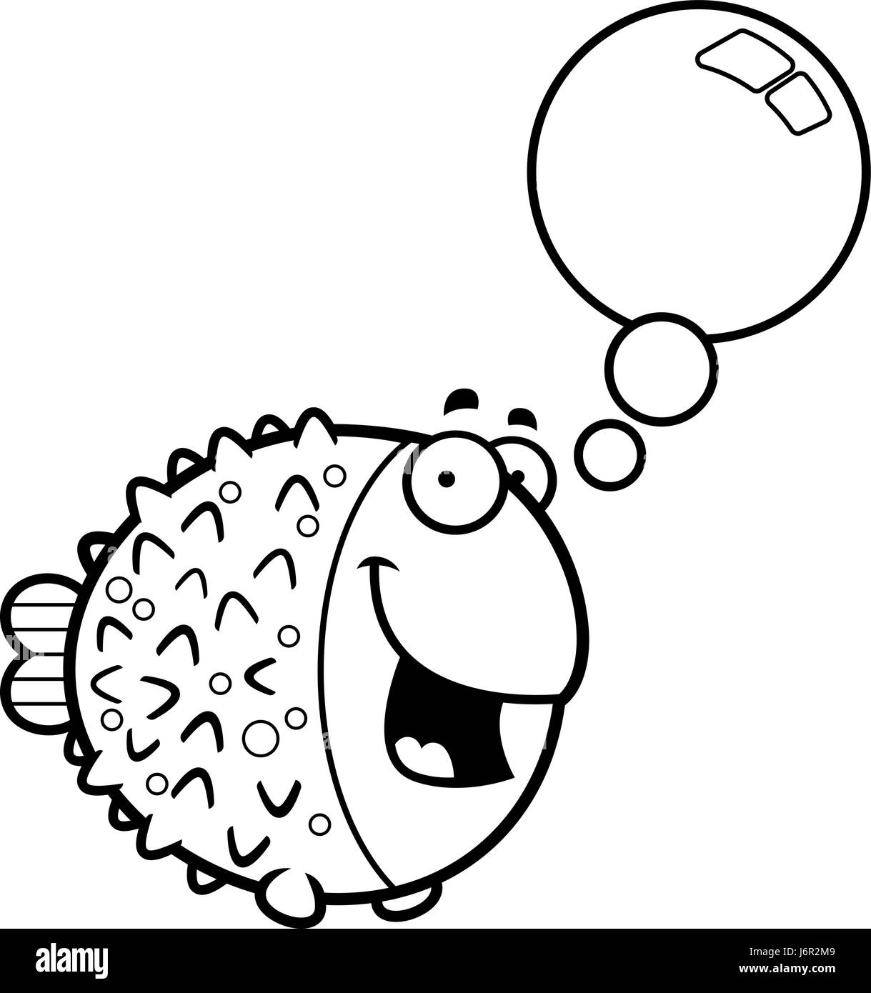 A cartoon illustration of a pufferfish talking. Stock Vector