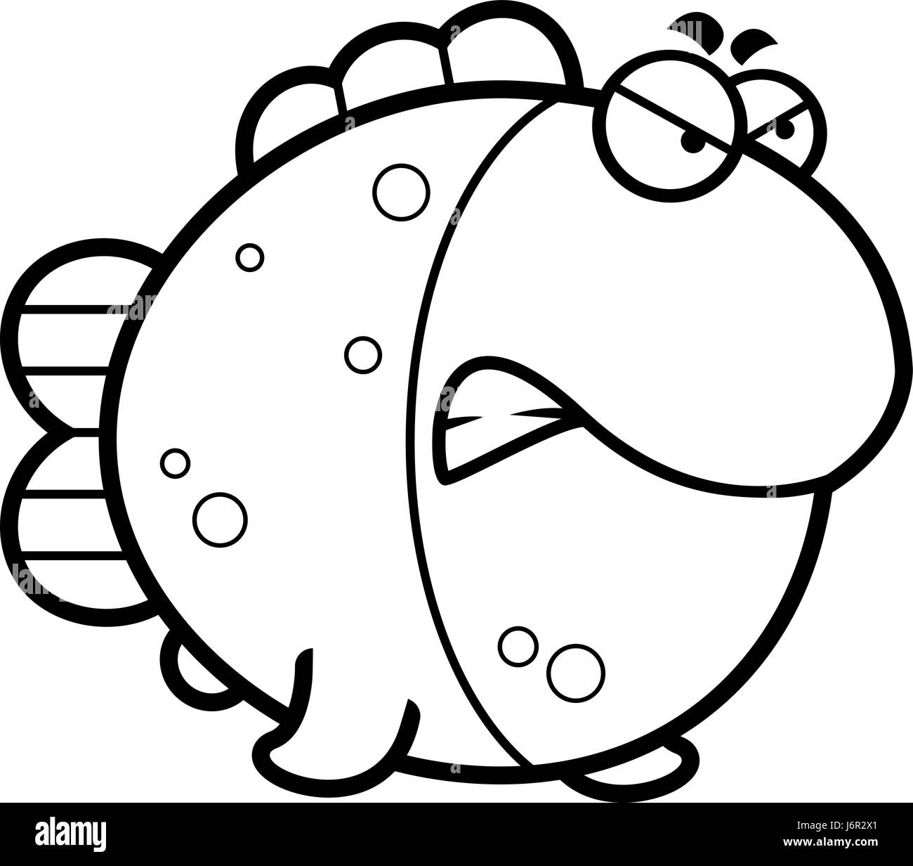A cartoon illustration of a fish with an angry expression Stock Vector