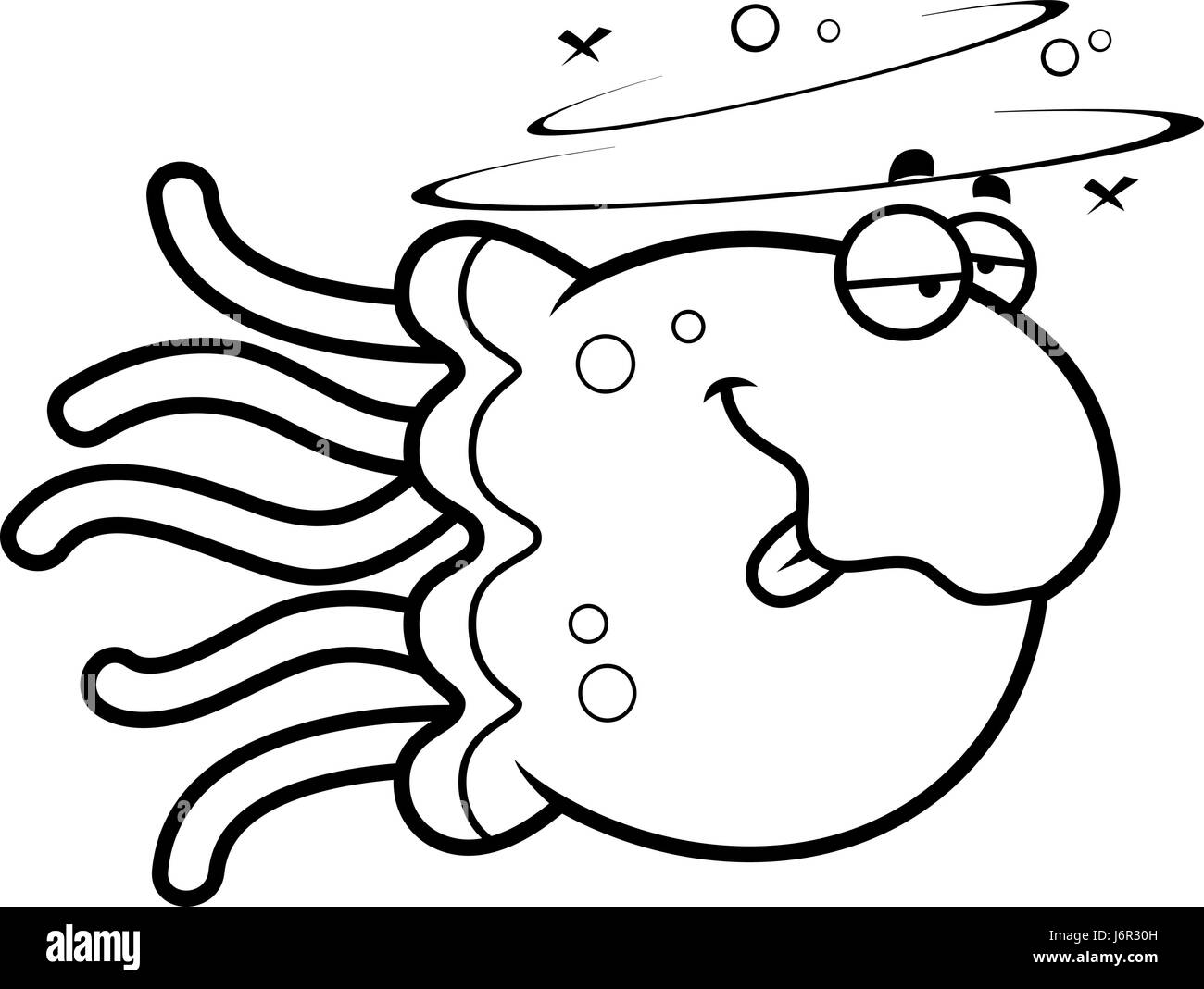 A cartoon illustration of a jellyfish looking drunk Stock Vector Image