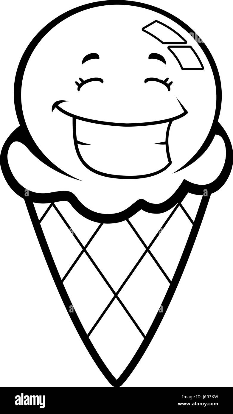 A cartoon ice cream cone smiling and happy. Stock Vector