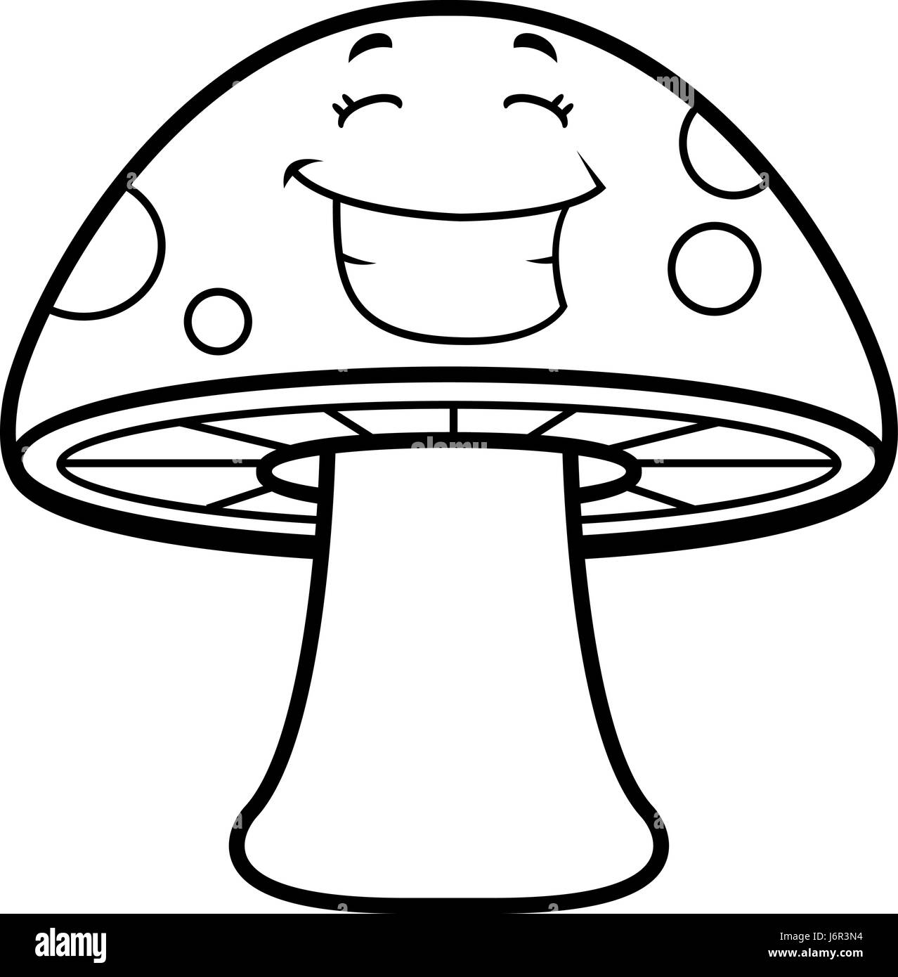 A cartoon magic mushroom happy and smiling. Stock Vector