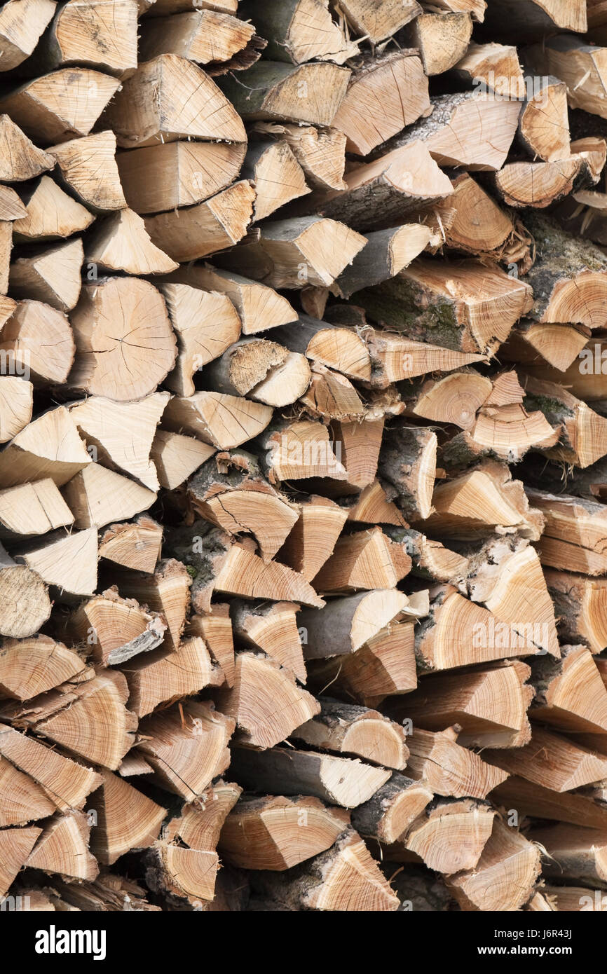 wood sawn firewood log of wood woodpile biomass said minced hacked wood energy Stock Photo