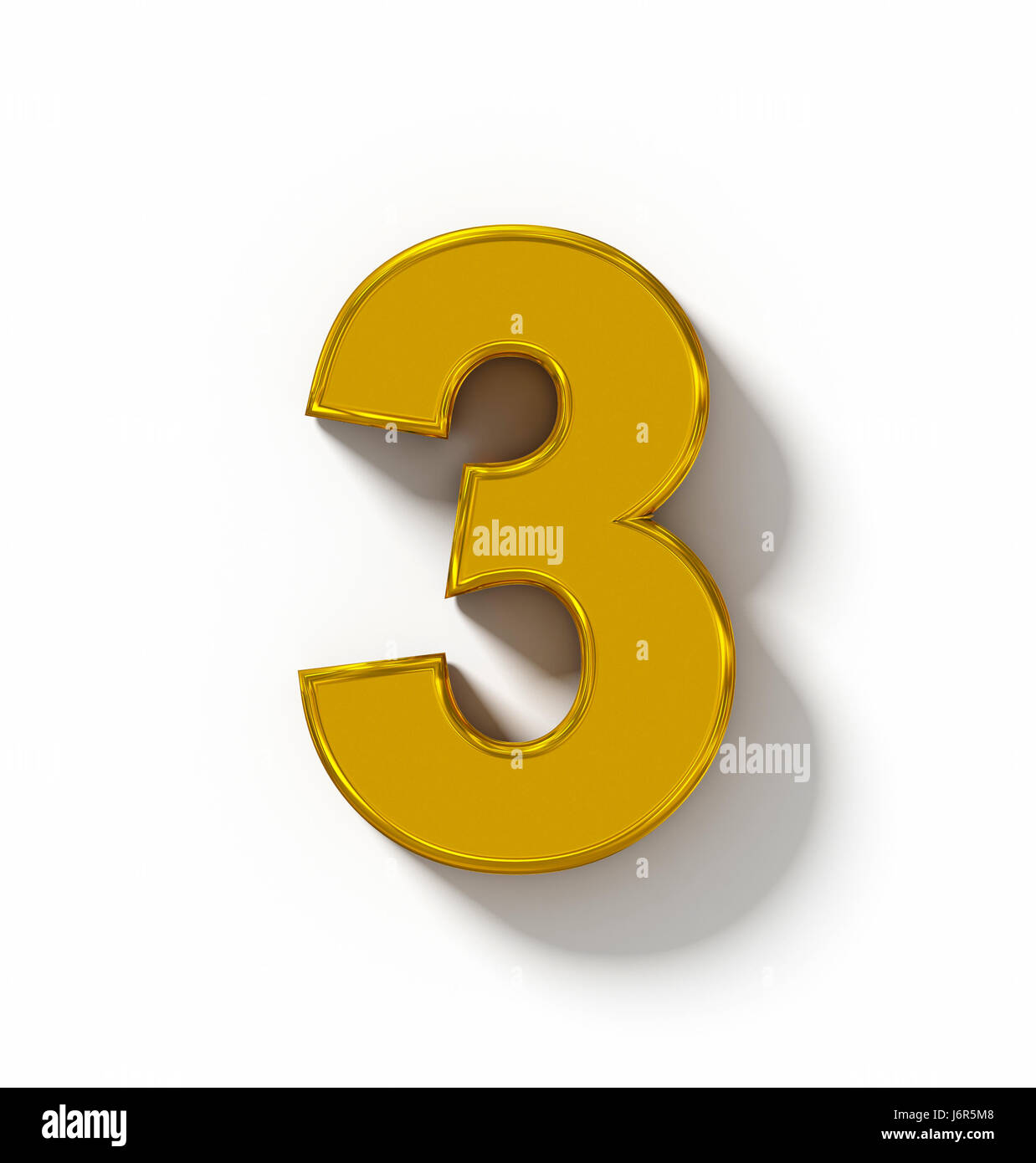 number 3 3D golden isolated on white with shadow - orthogonal ...