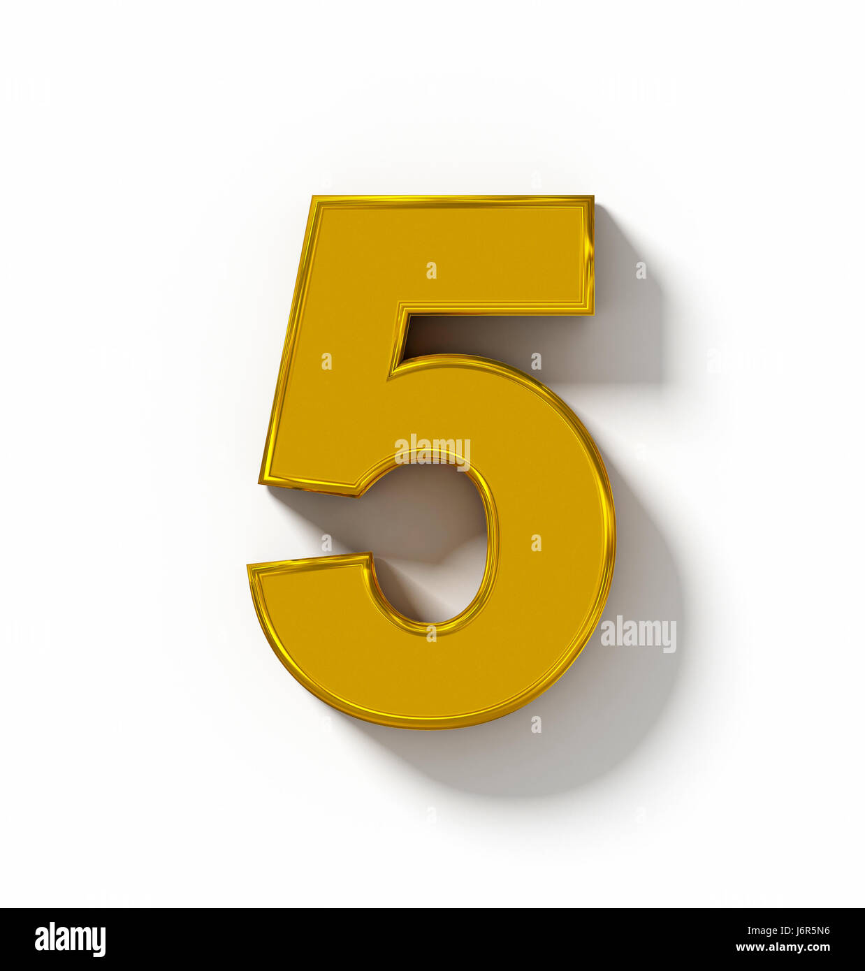 number 5 3D golden isolated on white with shadow - orthogonal ...