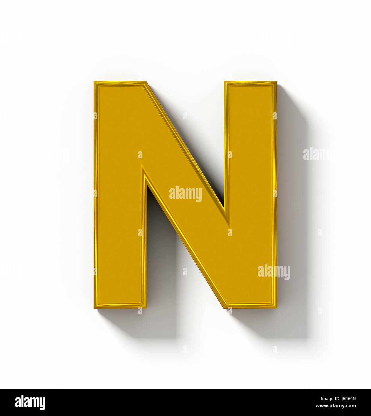 letter N 3D golden isolated on white with shadow - orthogonal ...
