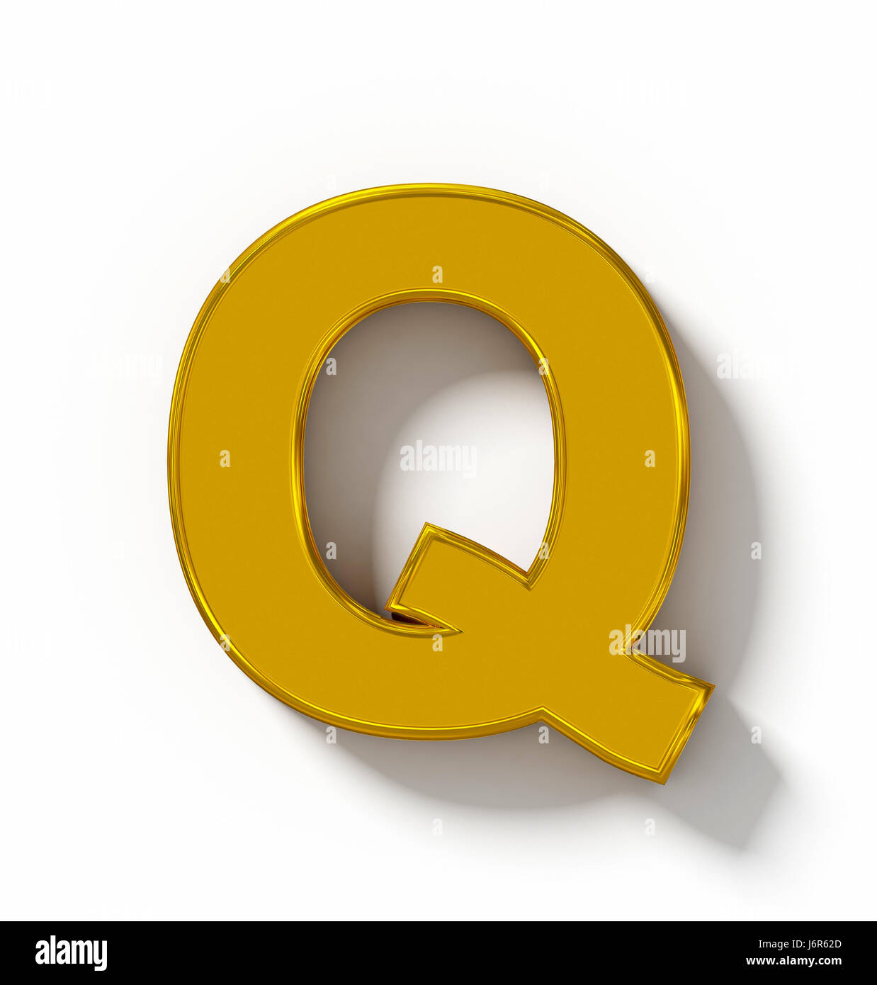 letter Q 3D golden isolated on white with shadow - orthogonal projection - 3d rendering Stock Photo