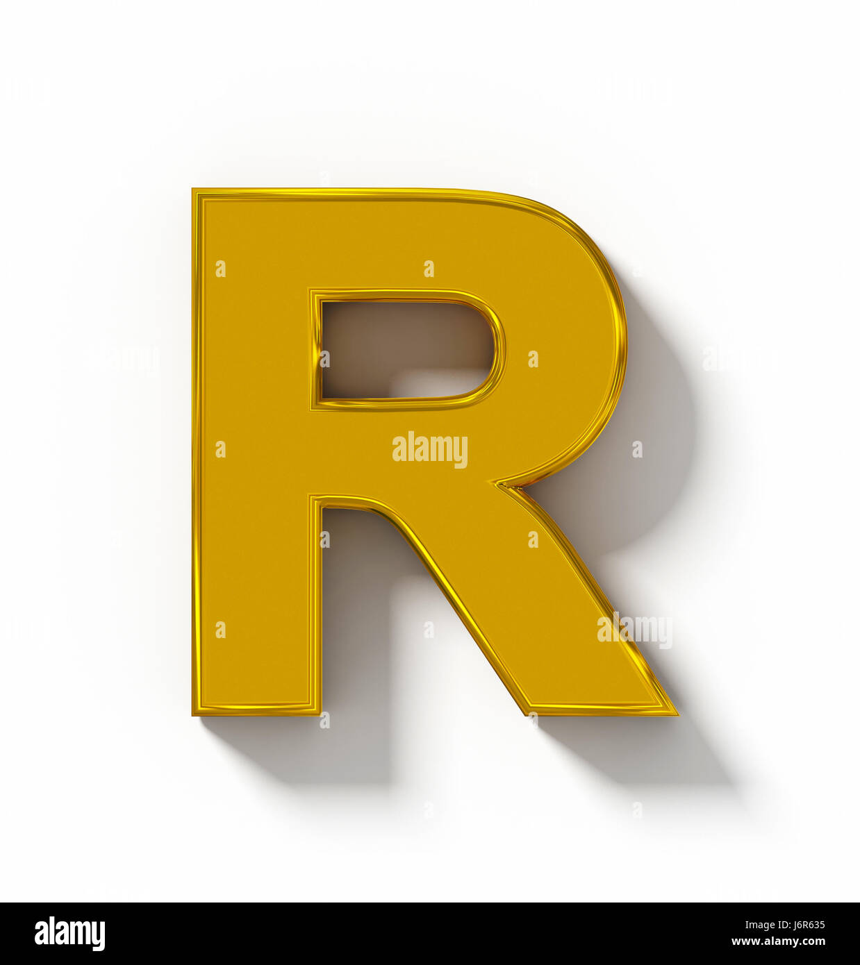 letter R 3D golden isolated on white with shadow - orthogonal ...