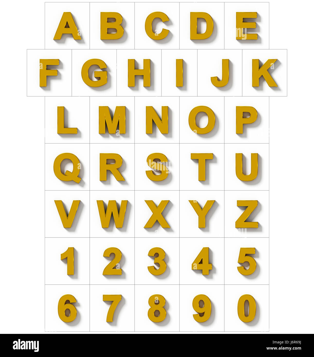 letters and numbers 3D golden isolated on white with shadow ...