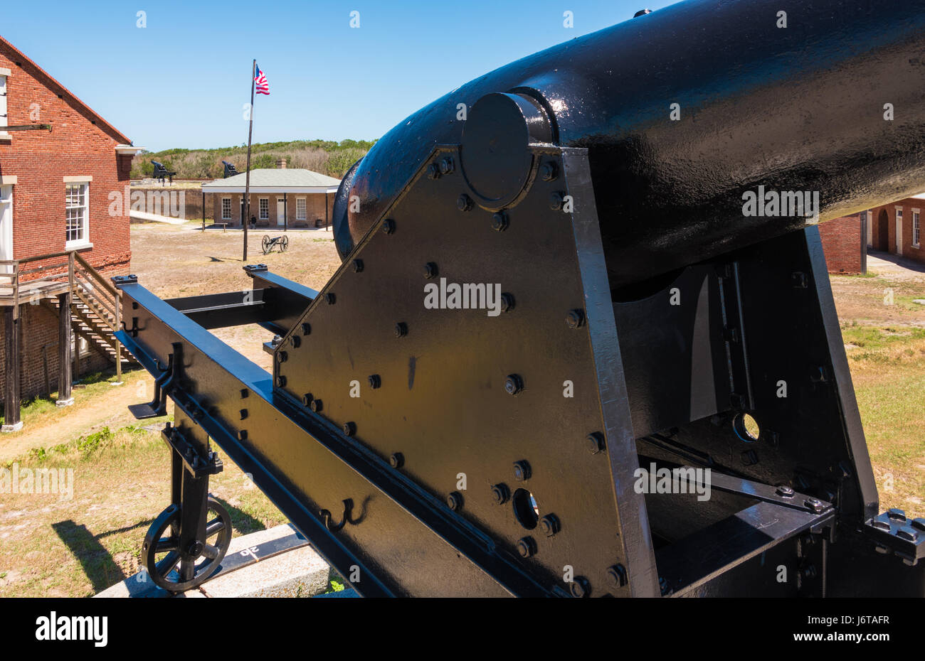 A swiveling cannon at Fort Clinch, a restored Civil War era fort on Amelia Island in Fernandina Beach, Florida. (USA) Stock Photo