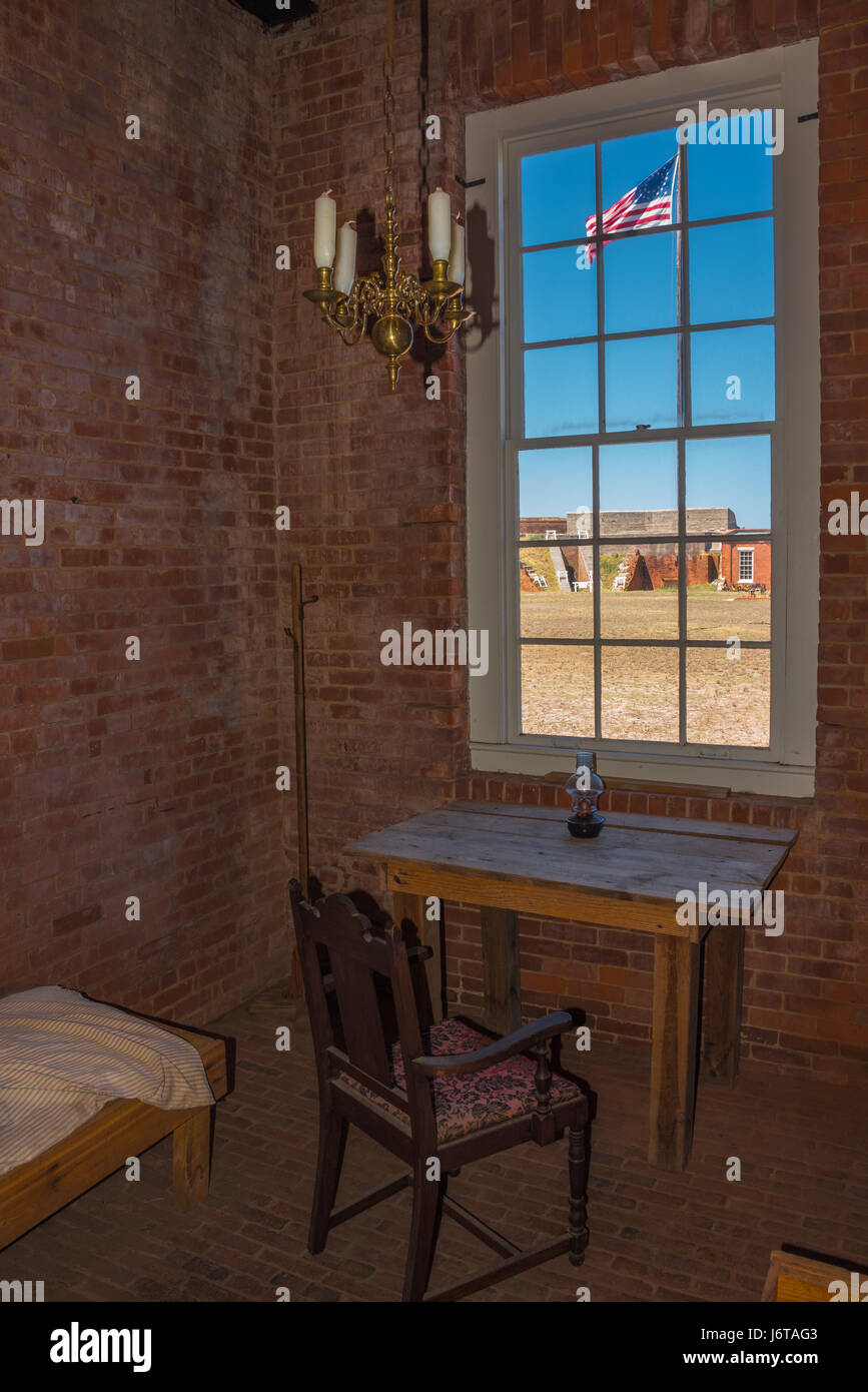 View of the central yard at Fort Clinch from a room in the Civil War era fort's living quarters.  (Amelia Island, Fernandina Beach, Florida) Stock Photo