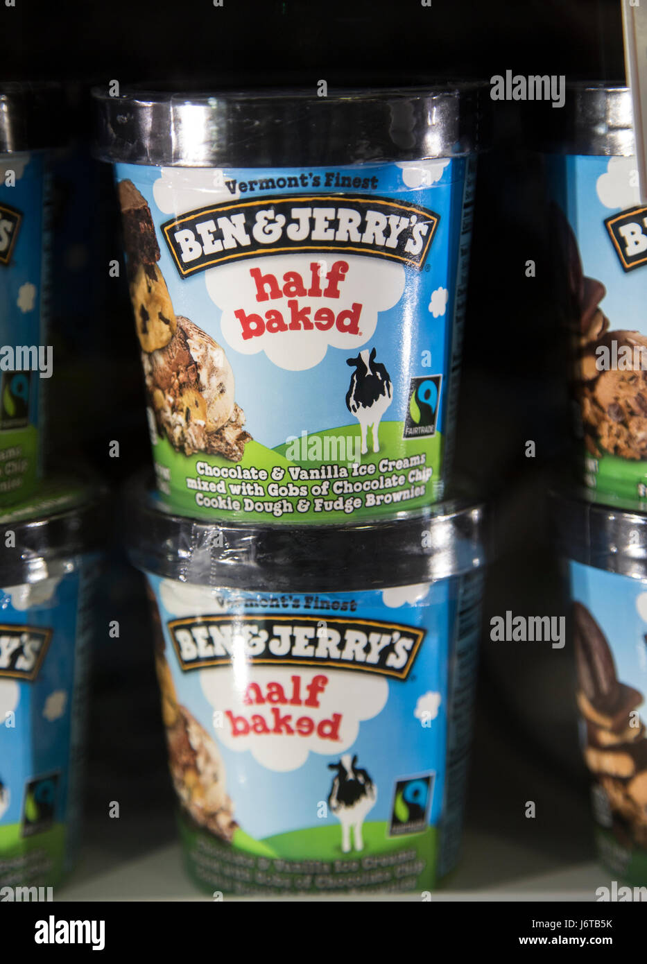 pints of Ben & Jerry's brand Half Baked ice cream in the freezer case