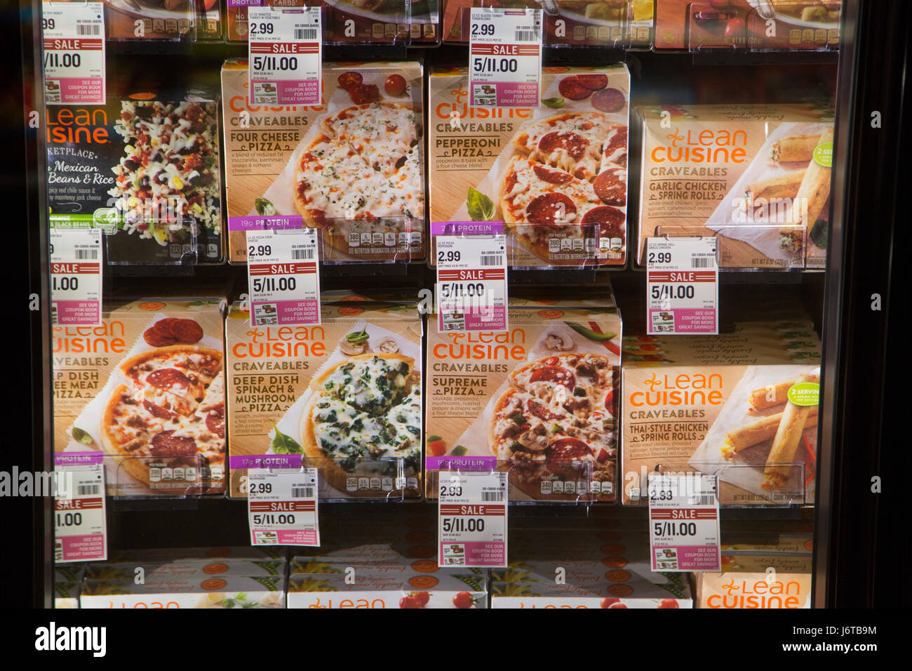 Lean Cuisine frozen meals in the freezer case of a grocery store Stock Photo