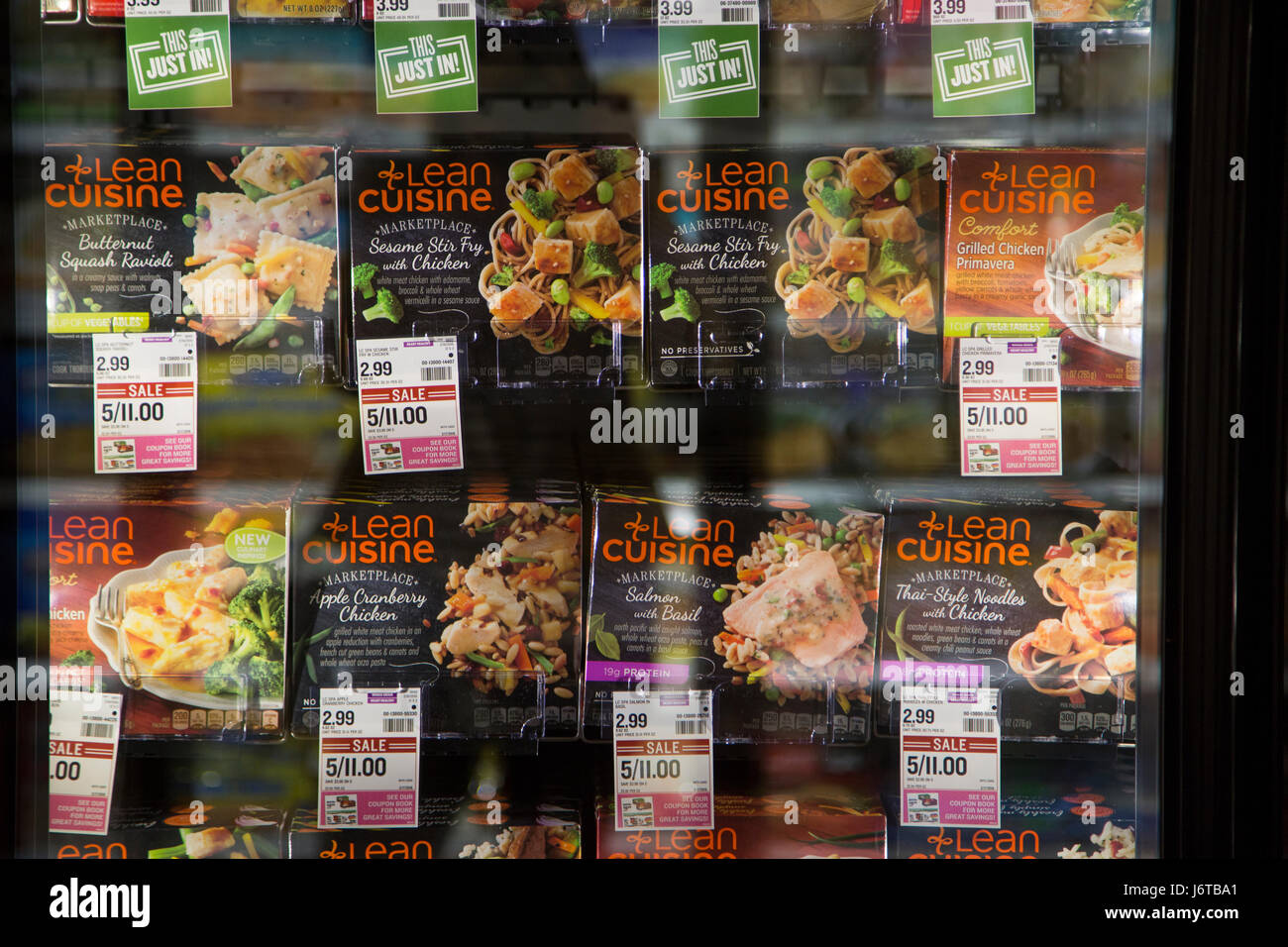 Lean Cuisine frozen meals in the freezer case of a grocery store Stock Photo