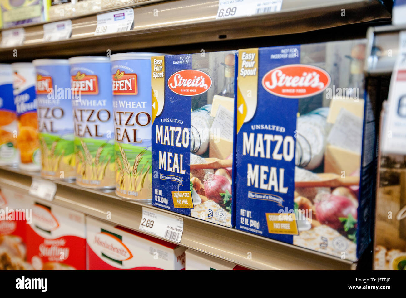 A display of matzo products on a grocery store shelf Stock Photo Alamy