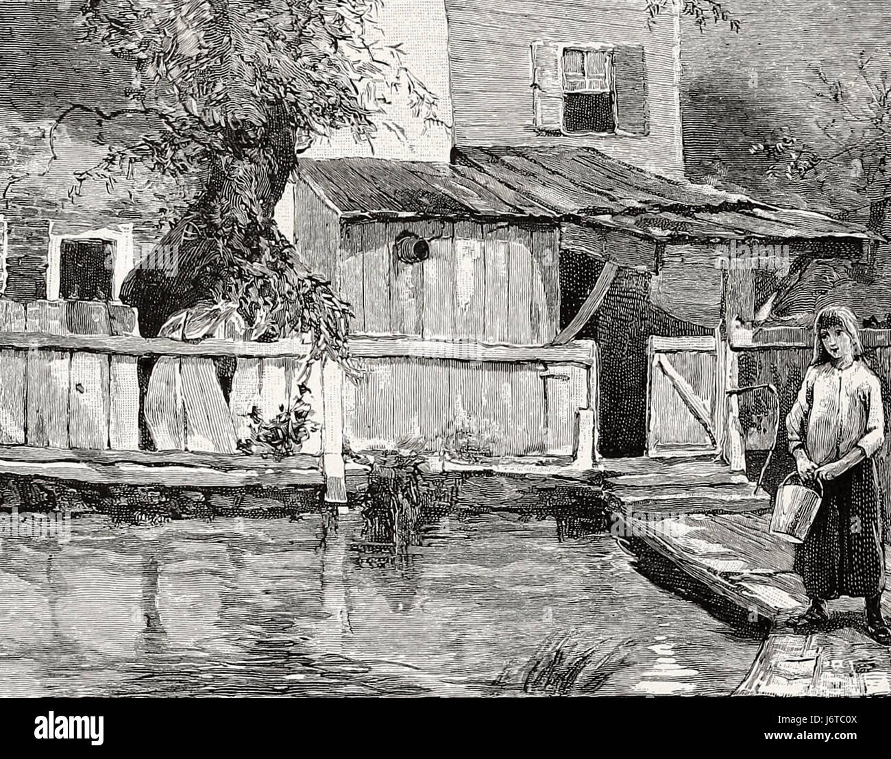 On the Border of an Overflow on the Old Delaware and Raritan Canal, circa 1887 Stock Photo