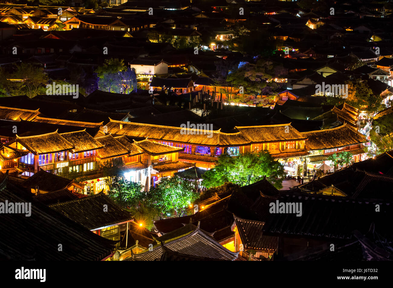 Lijiang, China - April 10,2017 : Bird eye view of local historical architecture roof building of Old Town of Lijiang in Yunnan, China. Stock Photo