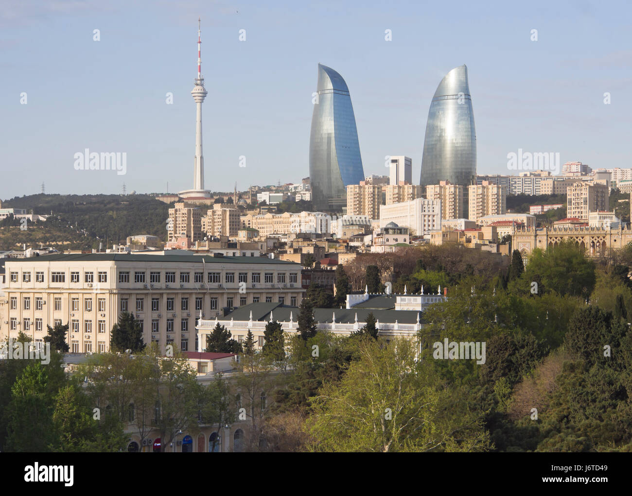 Flame towers skyscrapers and TV-tower in Baku Azerbaijan, a towering landmark of modern architecture Stock Photo
