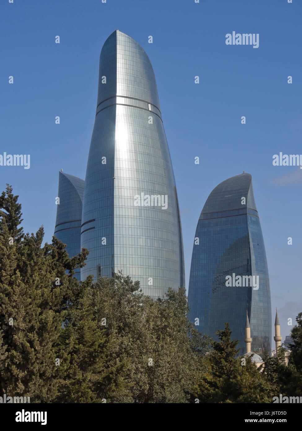 Flame towers skyscrapers in Baku Azerbaijan, a towering landmark of modern architecture Stock Photo