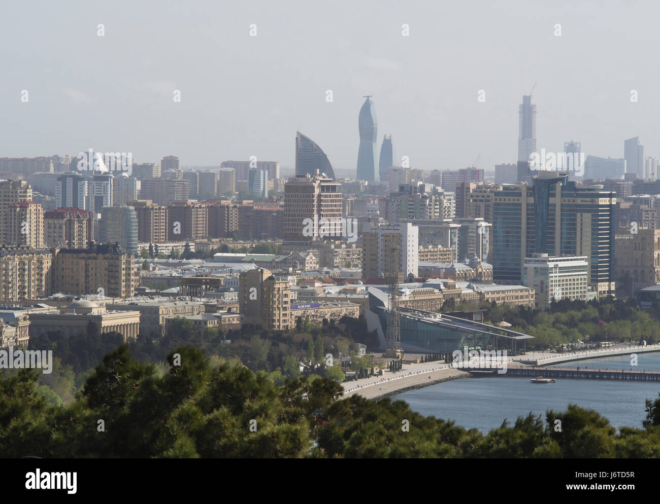 Baku, the capital city of Azerbaijan, on the shore of the Caspian sea ...